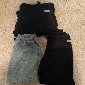 VS PINK black hoodie and 2 sweats.  Size S